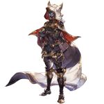  1boy black_pants cape crossed_arms full_body gloves granblue_fantasy hood horns long_sleeves male_focus mask minaba_hideo official_art pants red_eyes sheath sheathed six_(granblue_fantasy) solo space star_(sky) transparent_background weapon white_gloves 