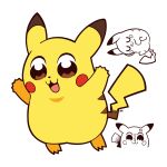  :3 :d anger_vein artsy-rc bkub_(style) gen_1_pokemon hands_up highres jumping multiple_views no_humans open_mouth pikachu pokemon pokemon_(creature) simple_background sleeping smile u_u white_background 