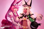  2girls animal_ears black_hair blonde_hair dark-skinned_female dark_skin dress elphelt_valentine fake_animal_ears guilty_gear guilty_gear_xrd hat headband kalce multiple_girls pale_skin pink_hair ramlethal_valentine short_hair siblings sisters 