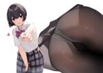  anus ass black_hair bow close gin00 headphones heart idolmaster idolmaster_shiny_colors morino_rinze panties pantyhose pussy red_eyes school_uniform see_through skirt underwear upskirt 