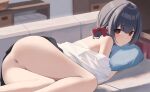  anus ass bra couch gin00 idolmaster idolmaster_shiny_colors morino_rinze nopan pussy red_eyes uncensored underwear 