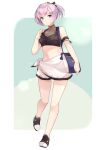  1girl alternate_costume bag bikini black_bikini blue_eyes full_body hair_ornament kantai_collection pink_hair ponytail sarong shakemi_(sake_mgmgmg) shiranui_(kancolle) shoes short_hair sneakers solo swimsuit white_sarong 