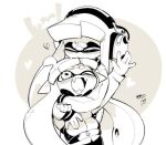  2girls closed_eyes fangs greyscale hand_up headphones heart hug hug_from_behind inkling kiss long_hair mojaranmo monochrome multiple_girls one_eye_closed open_mouth pointy_ears simple_background splatoon_(series) white_background 