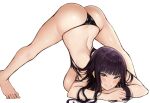  1girl arm_rest ass bangs black_hair black_panties blush breasts brown_eyes cocq_taichou flexible hands_on_ground jack-o&#039;_challenge large_breasts legs long_hair looking_at_viewer meme original panties pose smile solo spread_legs stretch top-down_bottom-up topless underwear wide_spread_legs 