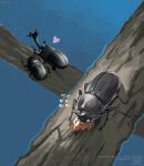  animal animal_focus blue_background eating encyclopedia_of_living_things flying_sweatdrops heart highres nishimawari_kouro no_humans official_art rhinoceros_beetle 