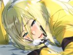  1girl ashiomi_masato blonde_hair blue_eyes guilty_gear guilty_gear_xrd hat long_hair millia_rage open_mouth solo sweat 