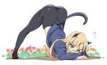  1girl 501st_joint_fighter_wing animal_ears black_legwear blonde_hair cat cat_ears cat_girl cat_tail highres jack-o&#039;_challenge looking_at_viewer meme panties panties_under_pantyhose pantyhose perrine_h._clostermann solo strike_witches tail top-down_bottom-up umanosuke underwear world_witches_series yellow_eyes 