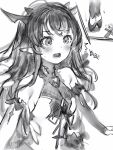  1girl bare_shoulders blush breasts cleavage detached_sleeves greyscale highres hololive horns irys_(hololive) long_hair medium_breasts monochrome nanashi_(nlo) open_mouth shoes solo standing virtual_youtuber 