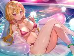  bikini blush breasts cat_smile open_shirt orange_hair original pink_eyes pool satoupote see_through swimsuit water 