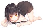  ass barefoot black_hair close dress flat_chest orange_eyes original otokuyou tattoo 