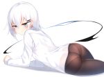  aqua_eyes ass blush original otokuyou pantyhose ringo-chan_(otokuyou) shirt short_hair tail white white_hair 