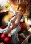  animal_ears axsens bottomless breasts kitsune miko nipples no_bra open_shirt pussy senko-san sewayaki_kitsune_no_senko-san tail thighhighs uncensored 