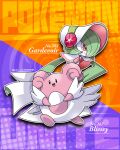  :d blissey bonnet character_name closed_mouth commentary_request copyright_name flower gardevoir gen_2_pokemon gen_3_pokemon kumano_sakunosuke number open_mouth pokedex_number pokemon pokemon_(creature) pokemon_(game) pokemon_unite red_eyes smile tongue white_headwear 