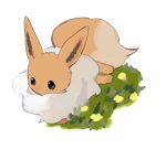  animal_focus apios1 black_eyes commentary eevee flower fluffy full_body gen_1_pokemon grass lying no_humans on_side pokemon pokemon_(creature) simple_background sketch solo white_background yellow_flower 