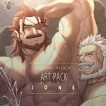  2boys abs anal armpits bara beard biceps brown_hair chest_hair completely_nude couple cum cum_while_penetrated detached_sleeves ejaculation english_text eugen_(granblue_fantasy) eyepatch facial_hair granblue_fantasy grin handsfree_ejaculation happy_sex highres large_pectorals long_hair male_focus mature_male multiple_boys muscular muscular_male mustache nipples nude old old_man onionworkshop out-of-frame_censoring pectorals projectile_cum reward_available sex short_hair smile soriz stomach sunlight sweat uncensored white_hair wrinkled_skin yaoi 