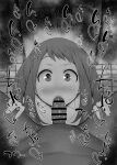  1boy 1girl bar_censor blush boku_no_hero_academia censored erection fellatio greyscale hetero kurotama looking_at_viewer monochrome nose_blush oral penis pov uraraka_ochako 