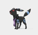  :d alternate_color commentary do9bessa english_commentary fang from_side full_body gen_2_pokemon headphones no_humans open_mouth pokemon pokemon_(creature) purple_scarf scarf shiny_pokemon smile solo standing tongue umbreon 