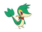  alternate_hairstyle closed_mouth commentary do9bessa full_body gen_5_pokemon no_humans pokemon pokemon_(creature) red_eyes red_neckwear simple_background smile snivy solo standing watermark white_background 