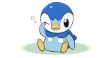  blue_eyes bubble closed_mouth commentary_request full_body gen_4_pokemon no_humans official_art one_eye_closed piplup pokemon pokemon_(creature) project_pochama sitting solo toes white_background 