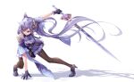  dress genshin_impact gloves keqing_(genshin_impact) long_hair pantyhose purple_eyes purple_hair sword tenton_(henatyo) twintails weapon white 