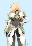  1girl ass automatic_giraffe blonde_hair bodystocking clothes_lift detached_sleeves from_behind gloves long_hair miniskirt mythra_(massive_melee)_(xenoblade) mythra_(xenoblade) panties pantyhose pleated_skirt skirt skirt_lift solo standing super_smash_bros. thigh_gap thigh_strap tiara underwear xenoblade_chronicles_(series) xenoblade_chronicles_2 