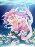  2girls breast_press breasts fish_tail flower frederica_(z/x) green_eyes hair_flower hair_ornament highres holding_hands in_water large_breasts looking_at_viewer mermaid monster_girl multiple_girls obiwan pink_hair smile symmetrical_docking tail tenryuu_yutaka z/x 