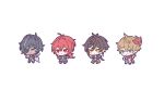  4boys ahoge antenna_hair bangs black_gloves black_hair blue_hair blush brown_hair chibi closed_mouth dark-skinned_male dark_skin diluc_(genshin_impact) earrings eyepatch frown genshin_impact gloves hair_between_eyes highres honeymilk0252 jacket jewelry kaeya_(genshin_impact) long_hair long_sleeves male_focus mask mask_on_head multicolored_hair multiple_boys open_mouth ponytail red_hair red_scarf scarf simple_background single_earring smile streaked_hair tartaglia_(genshin_impact) white_background zhongli_(genshin_impact) 