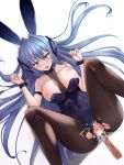  1boy 1girl ? animal_ears arm_strap ass azur_lane bare_shoulders black_legwear blue_eyes blue_hair bodystocking breasts breasts_outside censored cleavage clothing_aside cum cum_in_pussy cum_on_clothes eyebrows_visible_through_hair fake_animal_ears from_above headgear heart heart-shaped_pupils hetero highres large_breasts leotard leotard_aside long_hair lying m_legs mosaic_censoring nail_polish new_jersey_(azur_lane) new_jersey_(exhilarating_steps!)_(azur_lane) nipples official_alternate_costume on_back penis playboy_bunny purple_leotard rabbit_ears see-through shenqi_(toid310) skin_tight solo_focus strapless strapless_leotard symbol-shaped_pupils taut_clothes tongue tongue_out torn_bodystocking torn_clothes very_long_hair white_background white_nails wrist_cuffs wrist_grab 