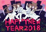 2018 2boys 2girls :d ;d alternate_costume arm_up blush brown_hair clenched_hand commentary_request double_bun dress eyelashes floating_hair grey_shirt hagetapo happy_new_year high_heels hilbert_(pokemon) hilda_(pokemon) holding_hands jacket long_hair multiple_boys multiple_girls nate_(pokemon) necktie new_year one_eye_closed open_mouth pants pokemon pokemon_(game) pokemon_bw pokemon_bw2 rosa_(pokemon) shirt shoes smile twintails white_dress white_footwear white_jacket white_neckwear white_pants 