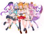  5girls amane_kanata blonde_hair demon_tail dragon_girl dragon_horns everyone full_body group_hug highres himemori_luna holoforce hololive horns hug kiryu_coco multiple_girls nashi_rin orange_hair pink_hair princess purple_hair sheep_girl sheep_horns silver_hair tail tokoyami_towa tsunomaki_watame virtual_youtuber 