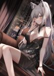  animal_ears arknights dress no_bra ru_zhai schwarz_(arknights) see_through skirt_lift tail 