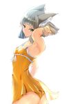  1girl armpits bangs blunt_bangs chest_jewel dress_swimsuit highres nia_(fancy_sundress)_(xenoblade) nia_(xenoblade) shindayomon short_hair silver_hair solo swimsuit xenoblade_chronicles_(series) xenoblade_chronicles_2 yellow_eyes yellow_swimsuit 