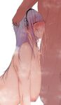  1boy 1girl absurdres azur_lane blush breasts deepthroat dido_(azur_lane) fellatio fuzinoe_13b head_grab heart heart-shaped_pupils hetero highres huge_breasts irrumatio light_purple_hair long_hair nipples nude oral pointy_breasts sagging_breasts saliva simple_background symbol-shaped_pupils tears white_background 