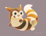  commentary_request full_body furret gen_2_pokemon green_eyes grey_background no_humans pokemon pokemon_(creature) signature simple_background solo toes uninori 