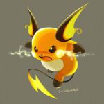  brown_eyes commentary_request electricity full_body gen_1_pokemon grey_background open_mouth pokemon pokemon_(creature) raichu simple_background solo toes tongue uninori 