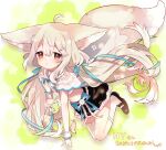  1girl ahoge animal_ear_fluff animal_ears bare_shoulders commentary_request commission commissioner_upload ears_down fox_ears fox_girl fox_tail large_ears long_hair original red_eyes sakurada_shiro shake_(noripasuta) skeb_commission solo tail tied_hair very_long_hair white_hair 