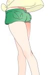  1girl commentary_request floral_print green_shorts hagetapo kneepits legs lower_body pokemon pokemon_(game) pokemon_sm selene_(pokemon) shirt short_shorts shorts simple_background solo tied_shirt white_background yellow_shirt 