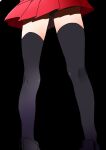  1girl black_background black_footwear black_legwear commentary_request from_behind hagetapo kneepits legs lower_body pleated_skirt pokemon pokemon_(game) pokemon_xy red_skirt serena_(pokemon) shoes simple_background skirt sneakers solo thighhighs 