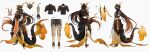  1boy absurdres alternate_costume armor black_gloves black_hair black_pants border0715 brown_hair character_sheet genshin_impact gloves gradient_hair grey_background hand_on_hip highres horns long_hair male_focus mask multicolored_hair multiple_views pants simple_background spikes tail zhongli_(genshin_impact) 