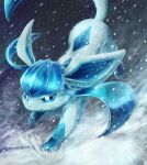  absurdres blue_eyes commentary_request gen_4_pokemon glaceon highres huge_filesize ka-neito no_humans outdoors parted_lips pokemon pokemon_(creature) snow snowing solo toes 