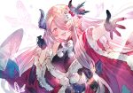  absurdres black_gloves blue_eyes blush braid breasts christmas commentary_request draph dress fur-trimmed_dress fur_trim gloves granblue_fantasy hair_ornament hair_over_one_eye highres horns huge_filesize large_breasts light_purple_hair long_hair low_tied_hair mayutsuba_mono narmaya_(granblue_fantasy) outstretched_arm pointy_ears purple_hair red_dress single_braid snowman_hair_ornament white_background 