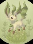  artist_name brown_eyes closed_mouth commentary_request full_body gen_4_pokemon leaf leafeon looking_up no_humans pokemon pokemon_(creature) sasabunecafe smile toes 