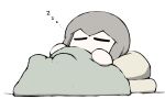  1girl bed bed_sheet brown_hair chibi closed_eyes fubuki_(kancolle) futon kantai_collection mattress no_mouth pillow short_hair sidelocks simple_background sleeping solo task_(s_task80) white_background zzz 