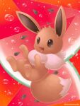  :d artist_name brown_eyes bubble commentary_request eevee gen_1_pokemon happy no_humans open_mouth pokemon pokemon_(creature) sasabunecafe smile solo toes tongue 