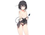  aqua_eyes black_hair dress flat_chest no_bra original otokuyou panties short_hair sketch skirt_lift tail tattoo underwear white 