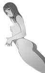  1girl ass breasts closed_mouth greyscale hands_together highres long_hair looking_at_viewer monochrome nipples nude original ribs simple_background solo turiganesou800 white_background 