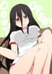  1girl black_hair blanket blush breasts brown_eyes english_text hair_between_eyes half-closed_eyes kagiana komori_kiri long_hair looking_at_viewer open_mouth sayonara_zetsubou_sensei solo very_long_hair 