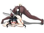  1girl ahegao animal_ears bare_shoulders black_hair black_headband black_legwear blue_hair bluechalk blush breast_press ear_piercing fake_animal_ears gyaru hair_between_eyes hands_on_ground hands_together headband high_heels highres jack-o&#039;_challenge jewelry kogal leotard long_hair meme multicolored_hair object_insertion original pantyhose piercing playboy_bunny pussy_juice rabbit_tail ring sex_toy shadow shaking simple_background sleeveless solo streaked_hair tail tongue tongue_out top-down_bottom-up trembling two-tone_hair vibrator white_background wrist_cuffs 