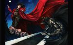  alucard_(hellsing) armor battle beast_of_darkness_(berserk) berserk berserker_armor black_cape black_pants cape crossover dragonslayer_(sword) evil_smile fangs fantasy gloves glowing glowing_eyes guts_(berserk) hellsing highres imminent_fight jacket long_coat male_focus moon night night_sky open_mouth oversized_object pants red_jacket sky smile sword touro vampire vest weapon white_gloves 