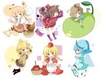  &gt;_&lt; 6+girls :3 ;d animal apple apron basket bird black_legwear black_shorts blonde_hair blue_hair blue_legwear blue_shirt blush boots brown_eyes brown_hair brown_skirt brown_sweater candy chibi chick closed_eyes closed_mouth commentary crack cracked_egg dress drum drumsticks egg food frilled_apron frills fruit fur-trimmed_boots fur_trim green_eyes hand_in_pocket hat highres holding holding_animal holding_candy holding_food holding_lollipop instrument jacket kneebar kneehighs lollipop long_hair long_sleeves low_twintails mini_hat multiple_girls one_eye_closed open_mouth original pleated_skirt puffy_long_sleeves puffy_short_sleeves puffy_sleeves purple_footwear red_apple red_dress red_headwear red_jacket red_skirt shirt short_shorts short_sleeves shorts shorts_under_skirt skirt smile striped striped_legwear suspender_skirt suspenders sweater swirl_lollipop symbol-only_commentary thighhighs tsukiyo_(skymint) twintails two_side_up very_long_hair white_apron white_background white_shirt yellow_footwear 